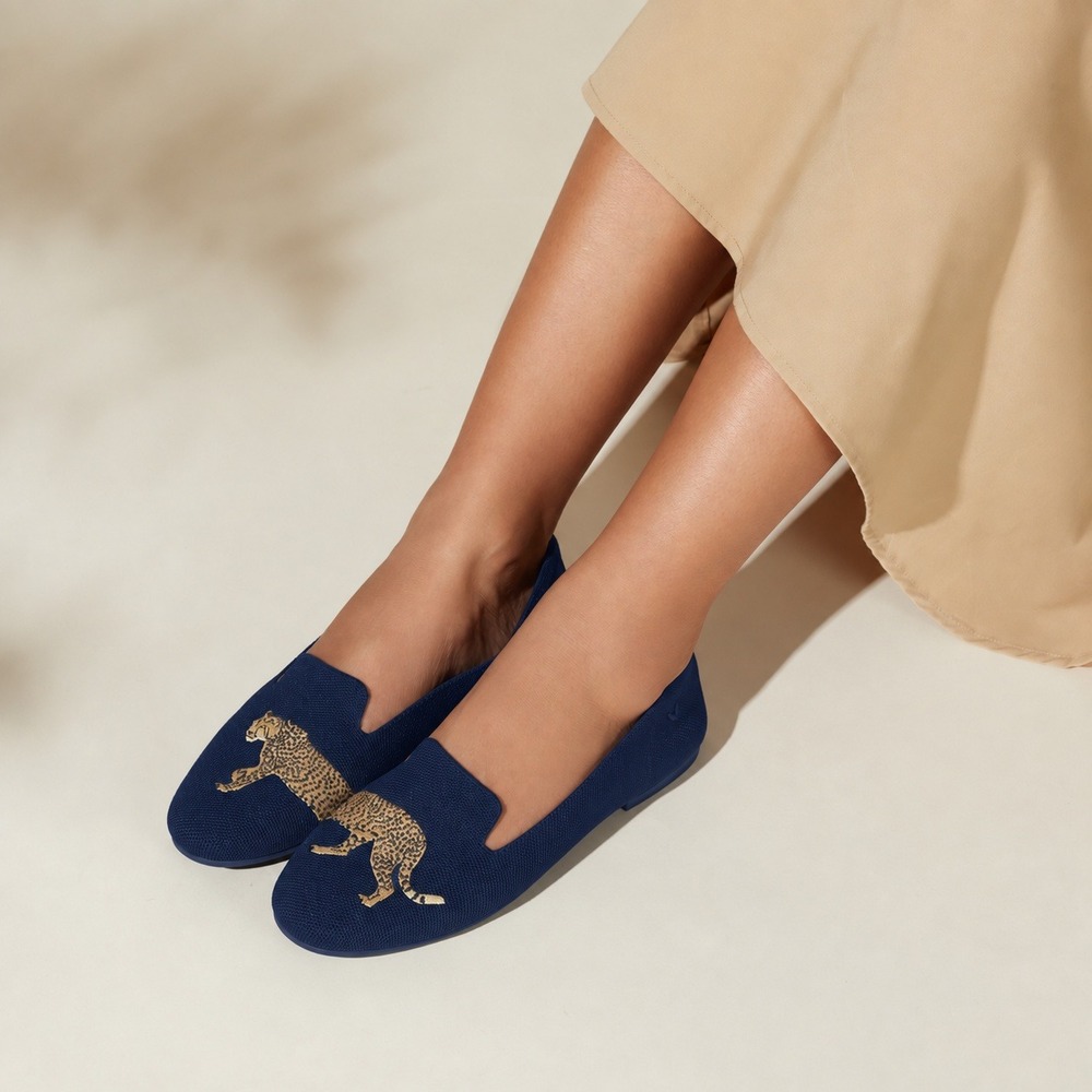 VIVAIA Aria 5 Deep Navy Leopard Embroidered Pointed Toe Flats EU 41 US 9.5 NEW